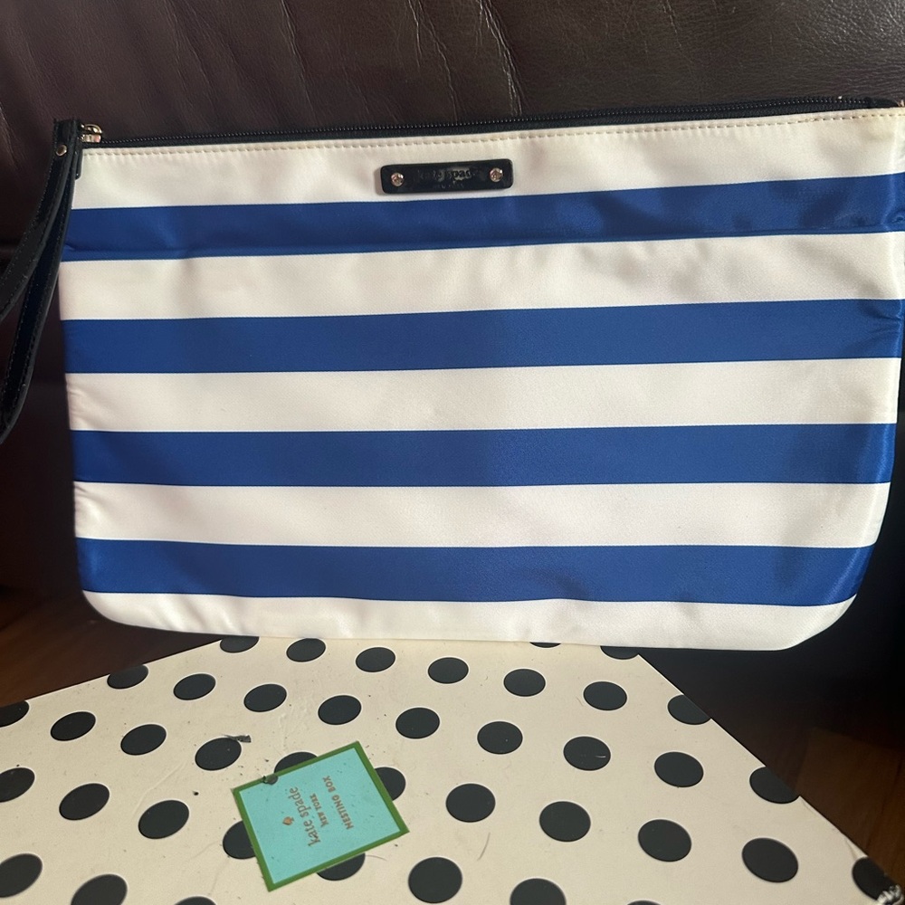 Kate Spade Blue and White Striped Clutch